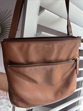 Fossil Brown Pebbled Leather Crossbody Bag